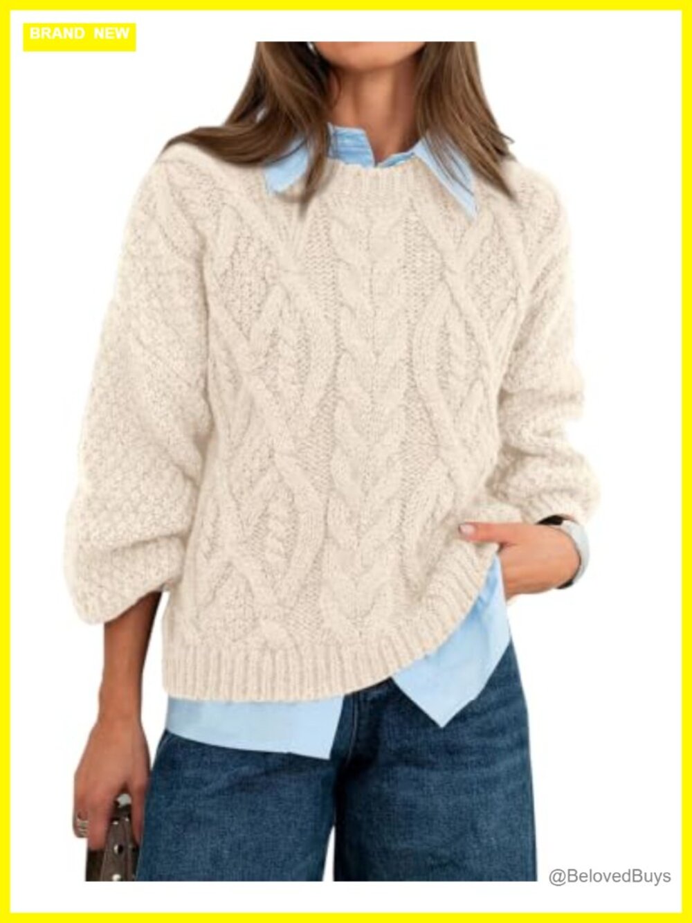 Cable Knit Oversized Pullover Sweater Crew Neck Long Sleeve